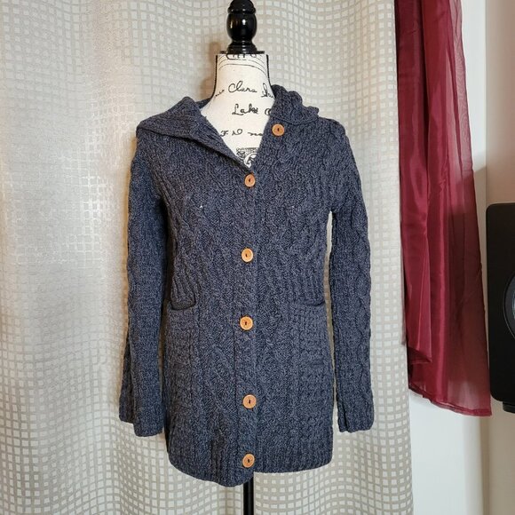 Kilronan Merino Wool Bell Sleeve Hooded Cardigan Sweater - Size XS - Picture 2 of 9